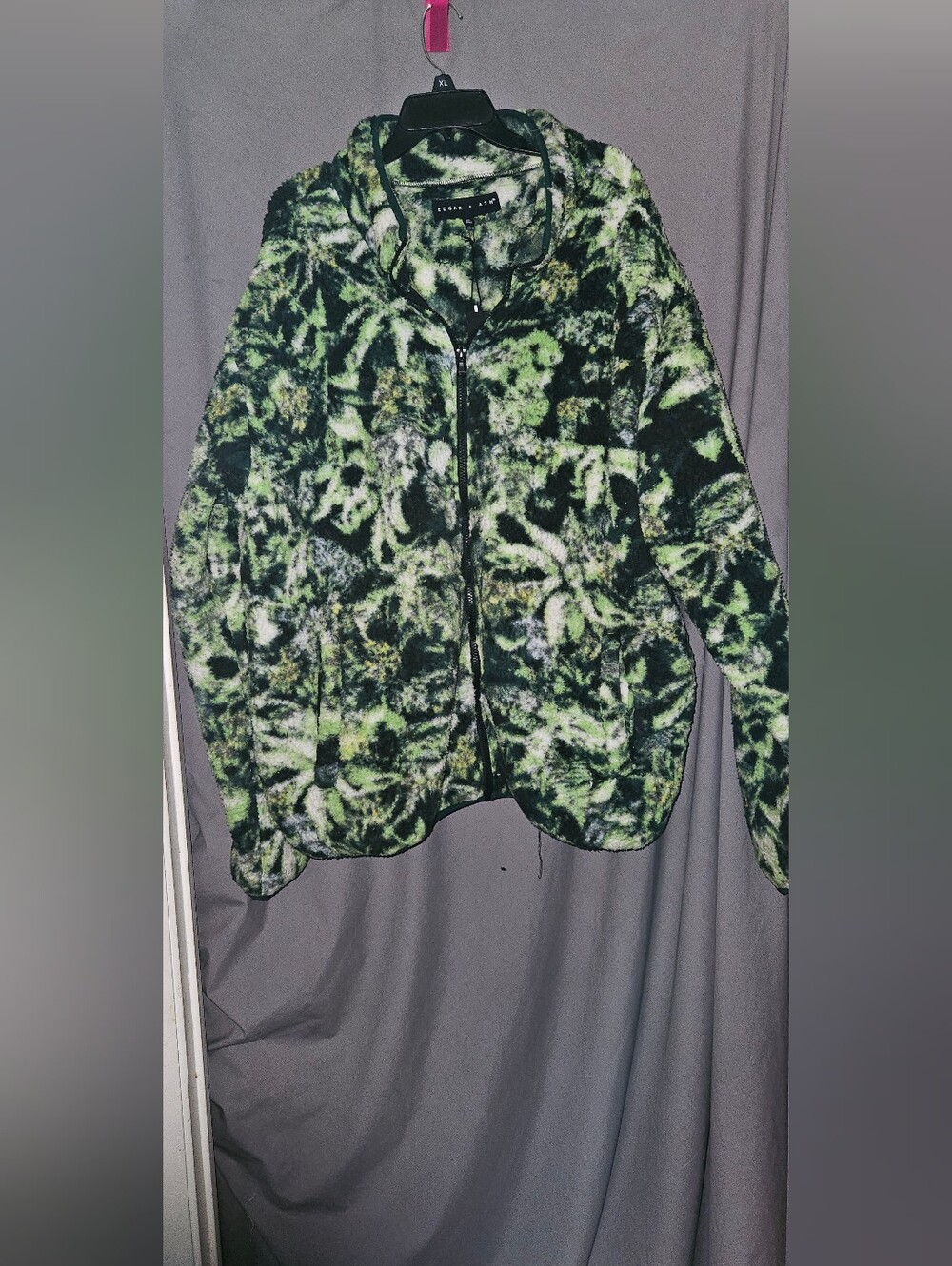 Women's Green Patterned Teddy Zip-Up Jacket
